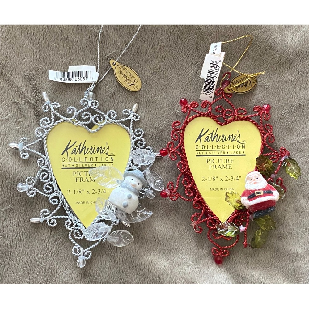 Vtg KATHERINE'S COLLECTION Heart Shaped PICTURE FRAME Christmas Ornaments ~ NEW